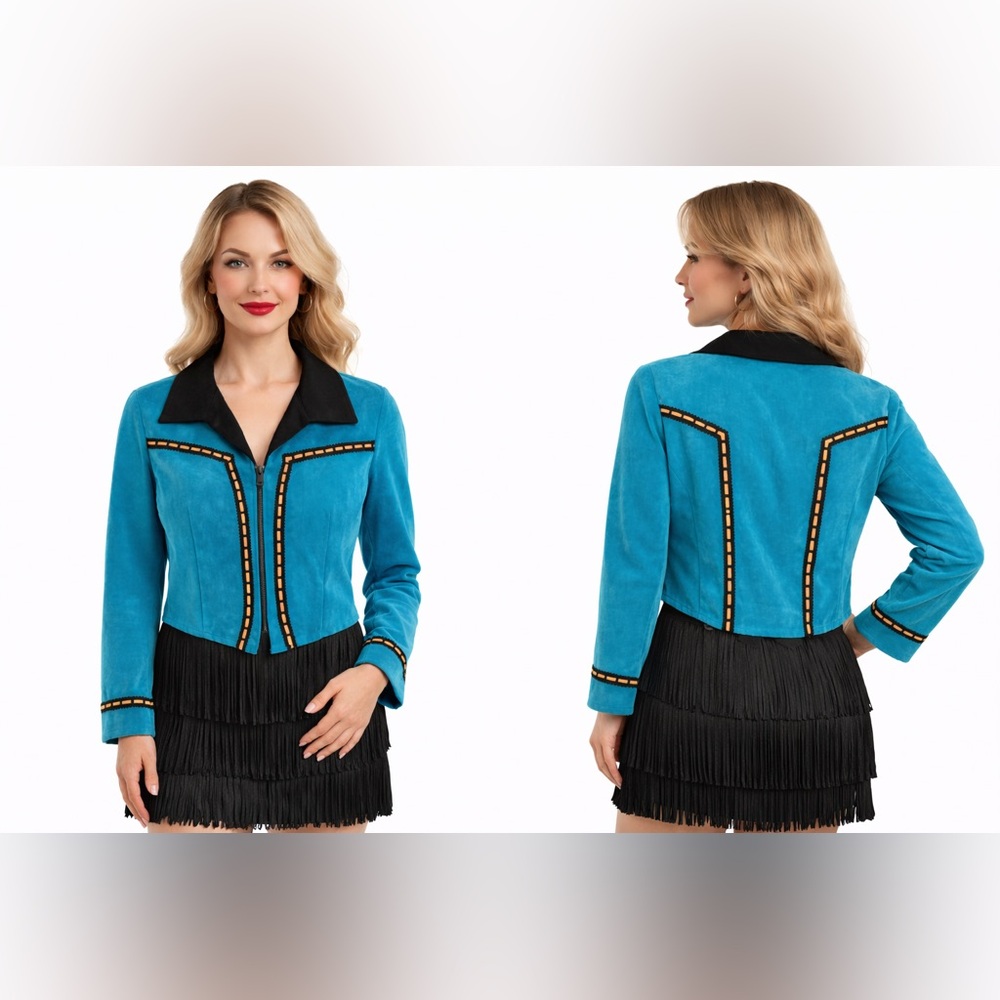 Vintage BANJO Dallas Texas Turquoise Suede Jacket Size Small Western